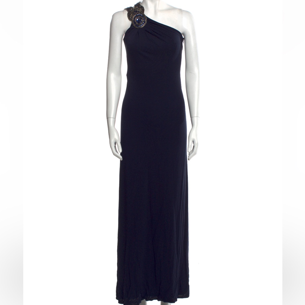 Us 2 | Navy One Shoulder Embellished Evening Gown